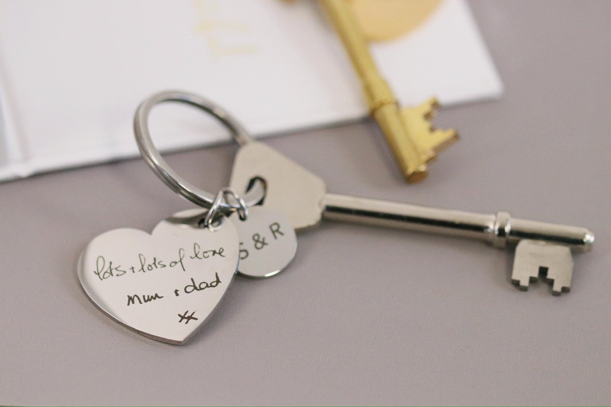 16 18 21 Milestone Birthday Gift, Gold Handwriting Engraving Keyring: Personalised Memorial Photo Gift