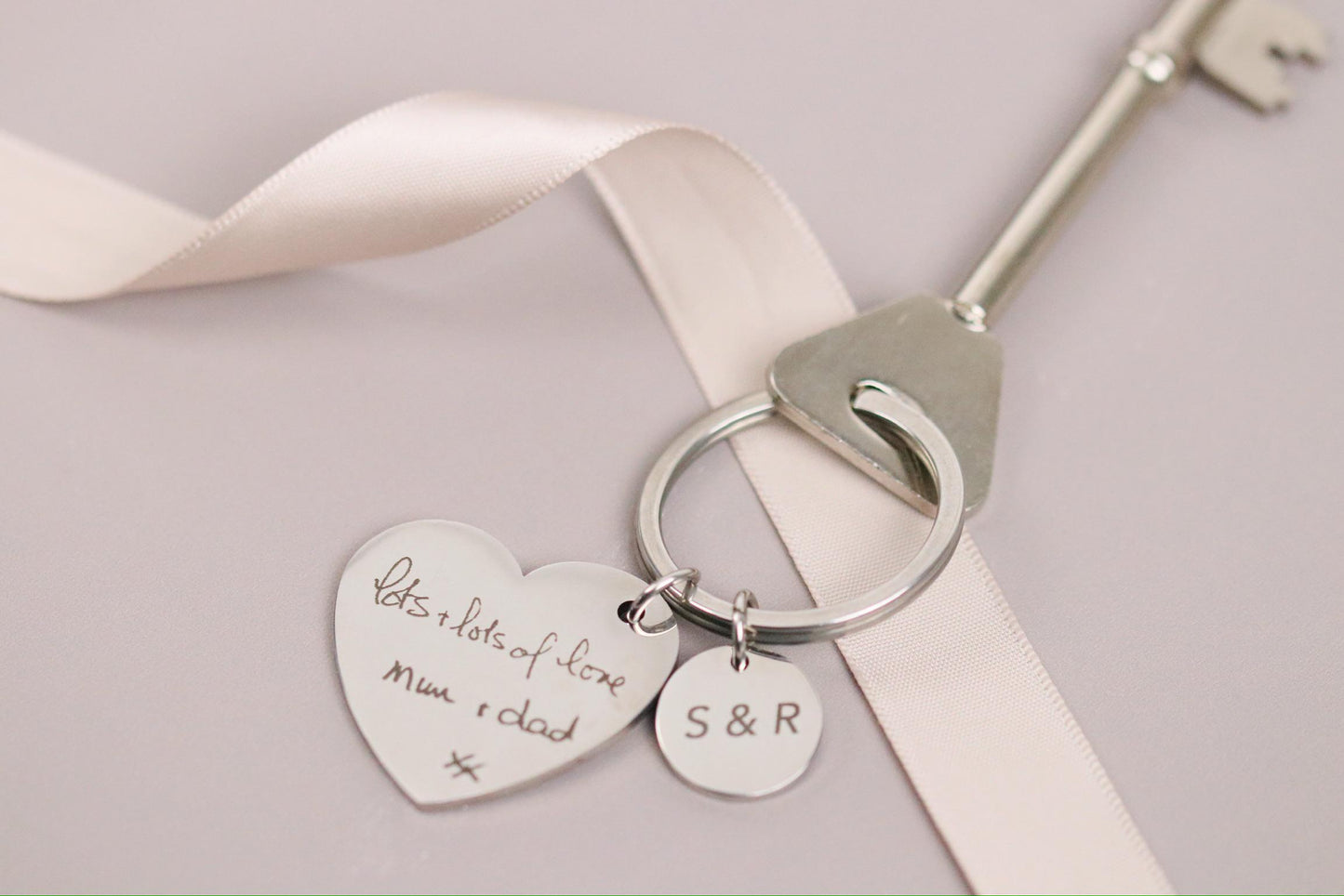 Loss of father Keyring: Personalised Stainless Steel Handwriting Keychain, Memorial Photo Gift for Her