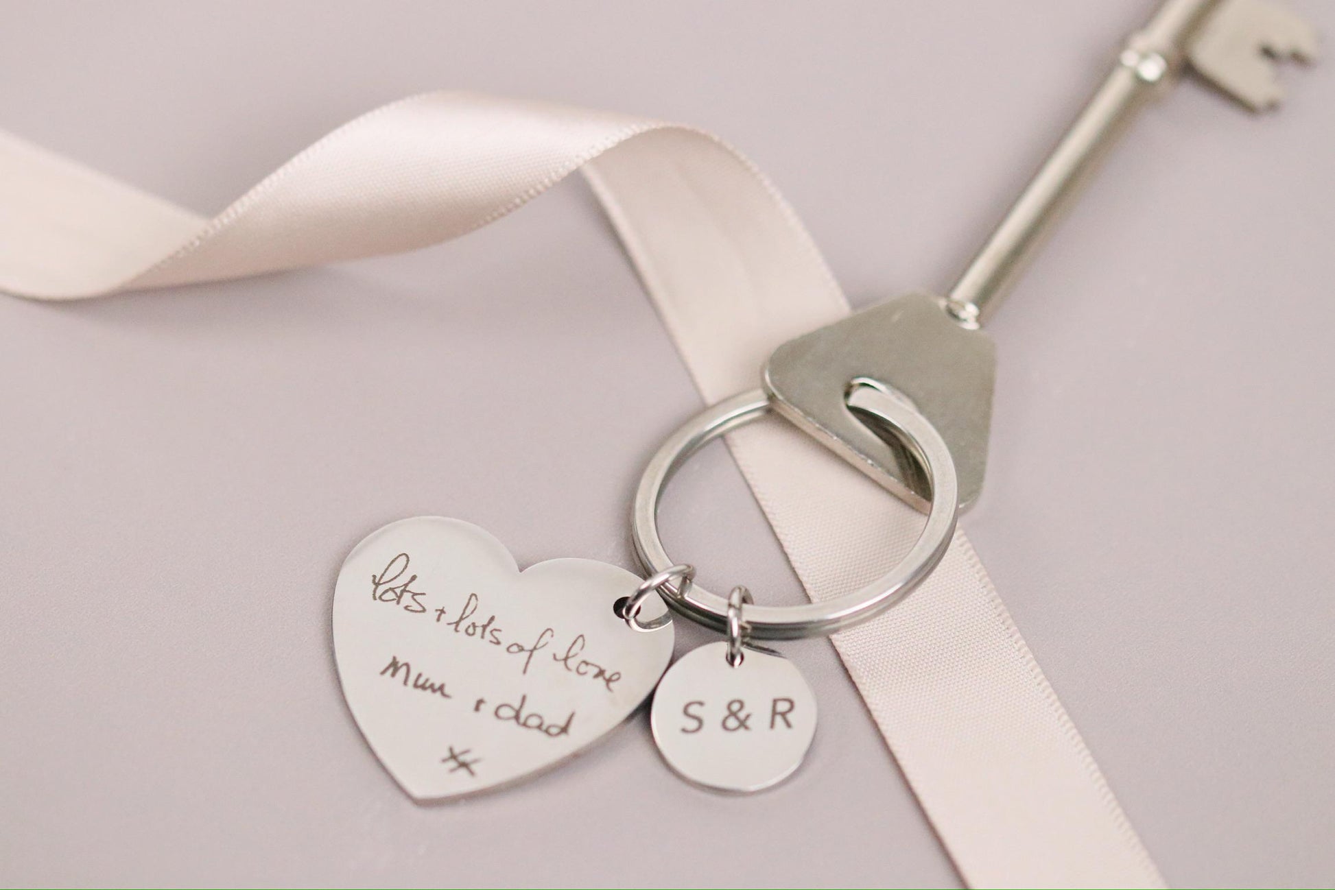 Loss of father Keyring: Personalised Stainless Steel Handwriting Keychain, Memorial Photo Gift for Her