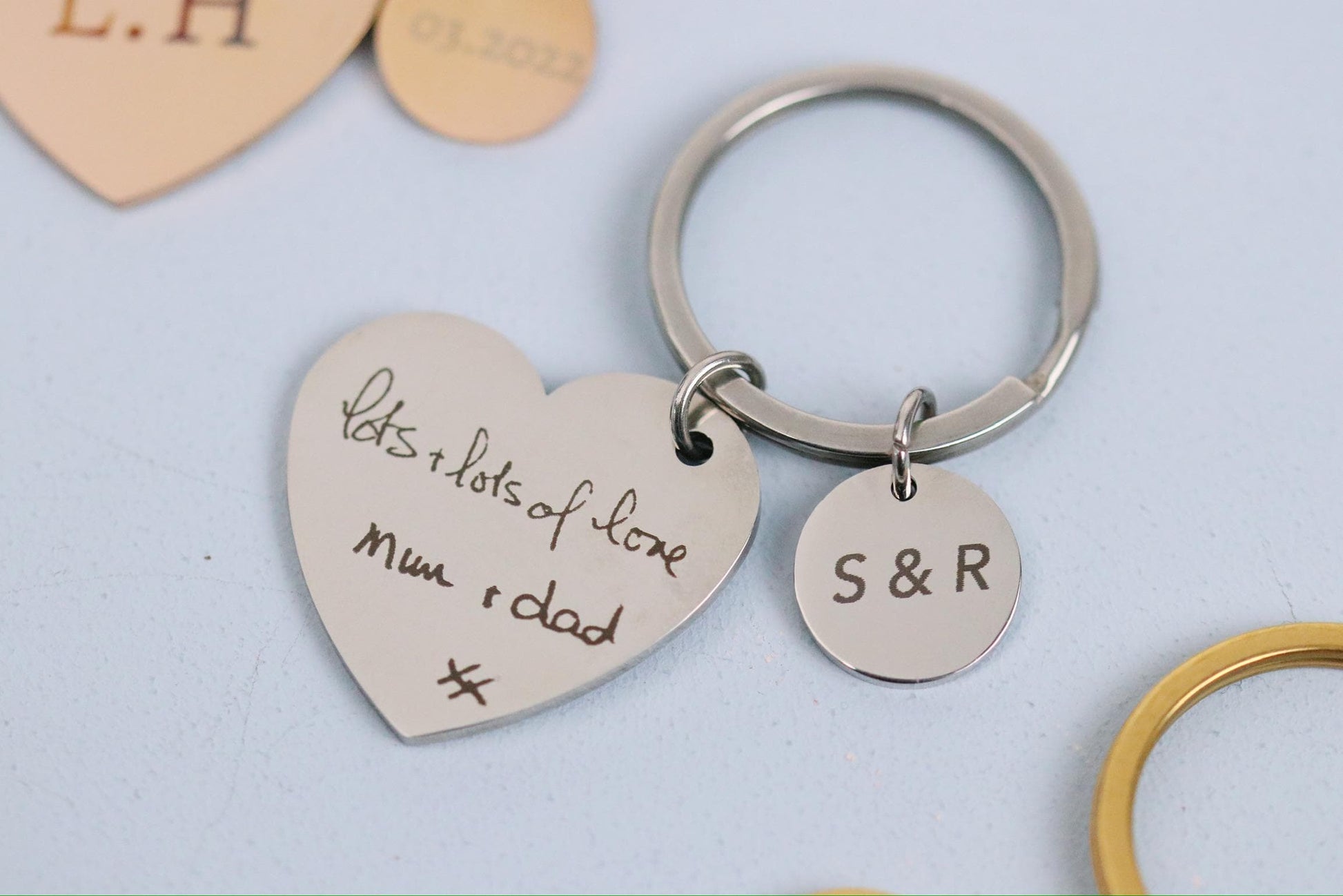 Loss of father Keyring: Personalised Stainless Steel Handwriting Keychain, Memorial Photo Gift for Her
