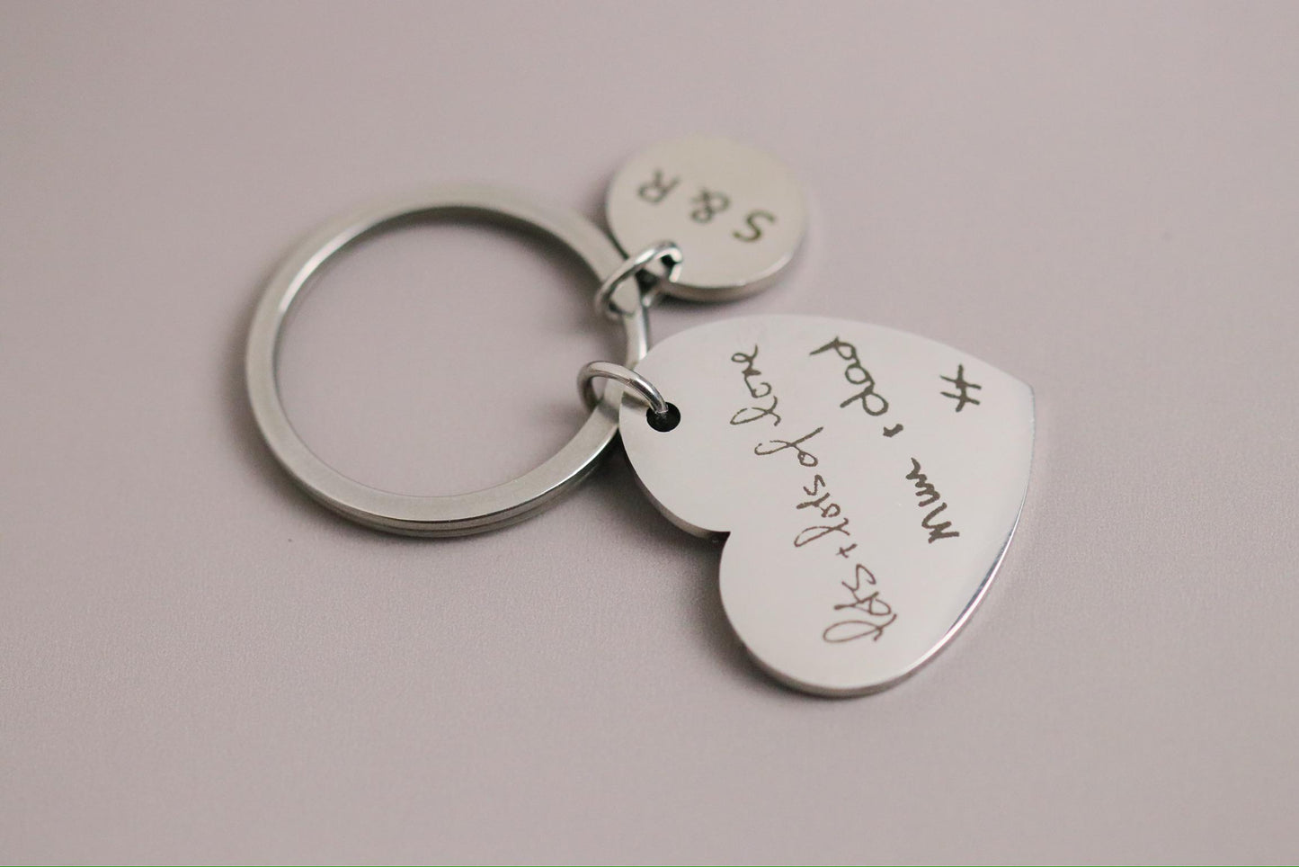 Loss of father Keyring: Personalised Stainless Steel Handwriting Keychain, Memorial Photo Gift for Her