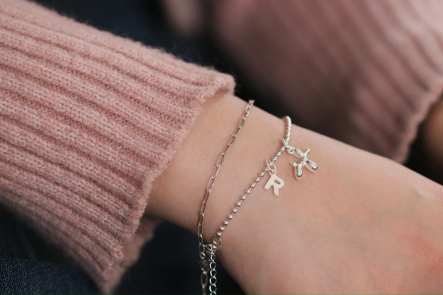 Sterling Silver Alphabet Initial Letter Bracelet, S925 Bead Bow Jewellery, Personalised Bridesmaid Jewellery Gift