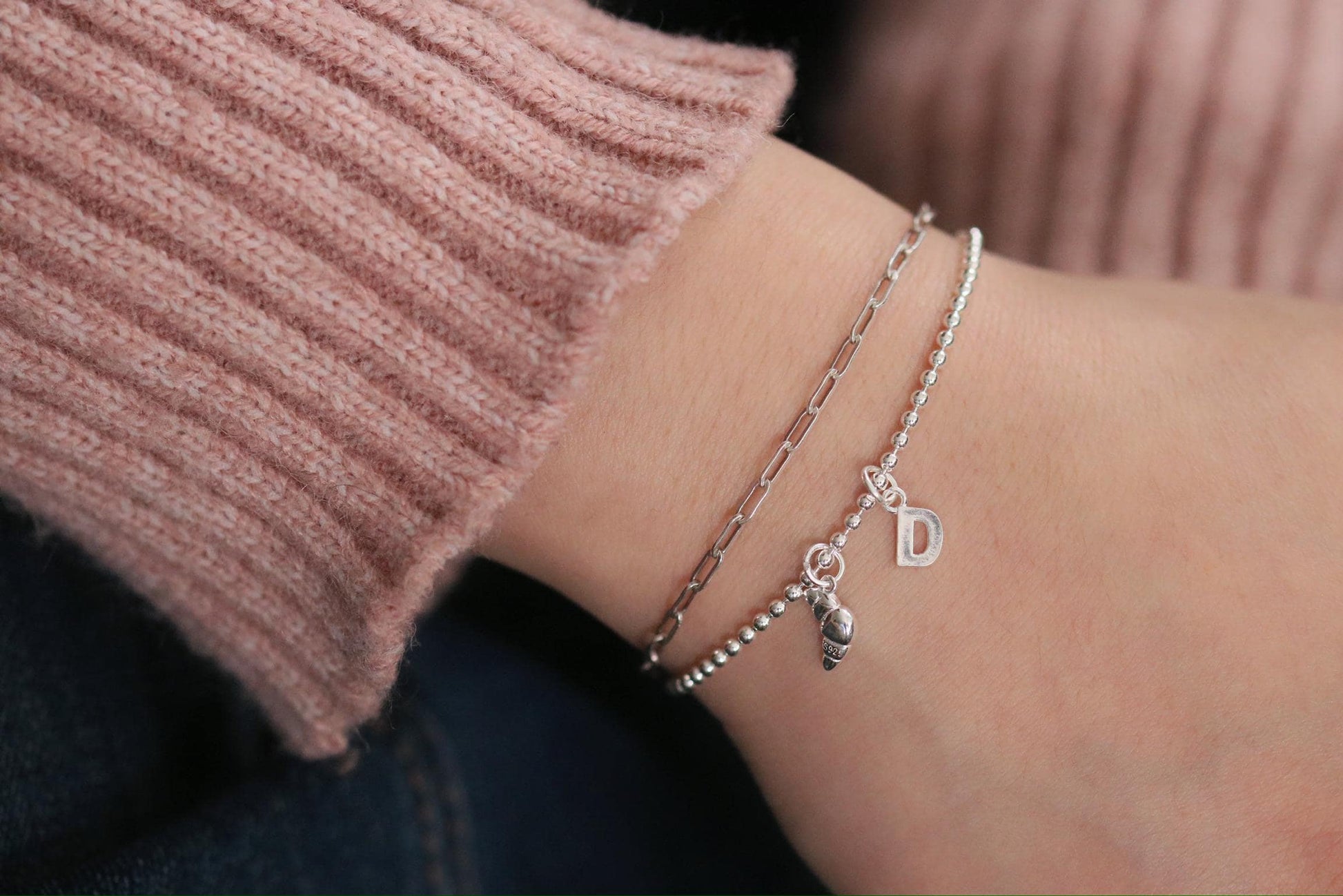 Sterling Silver Leaf Initial Bracelet, Alphabet Letter Bracelet, Personalised Christmas Jewellery Gift for Daughter