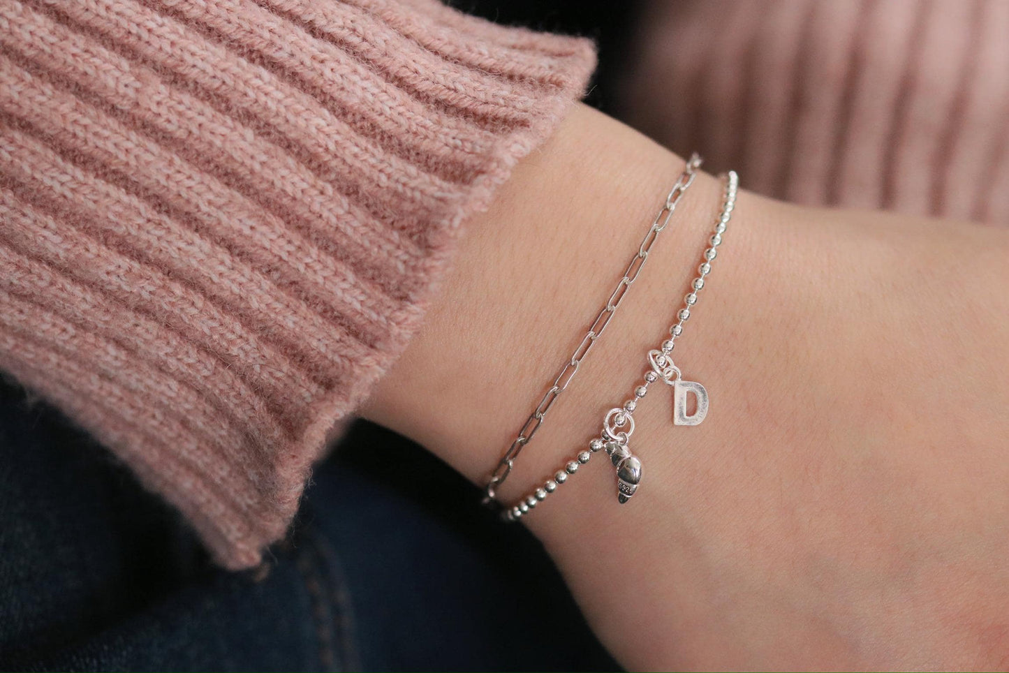 Sterling Silver Alphabet Initial Letter Bracelet, S925 Bead Bow Jewellery, Personalised Bridesmaid Jewellery Gift