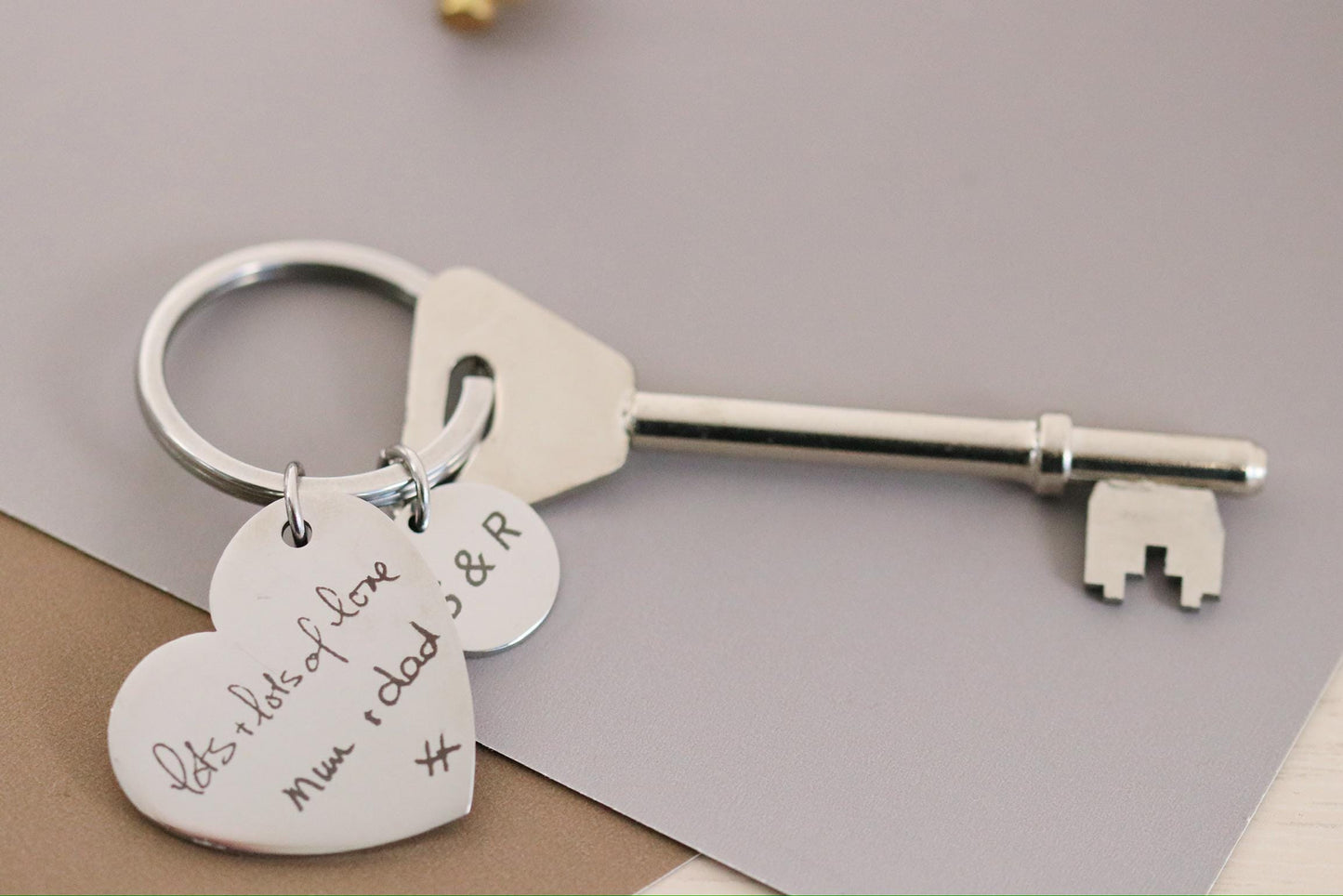 16 18 21 Milestone Birthday Gift, Gold Handwriting Engraving Keyring: Personalised Memorial Photo Gift