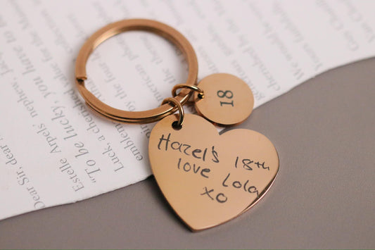 16 18 21 Milestone Birthday Gift, Gold Handwriting Engraving Keyring: Personalised Memorial Photo Gift