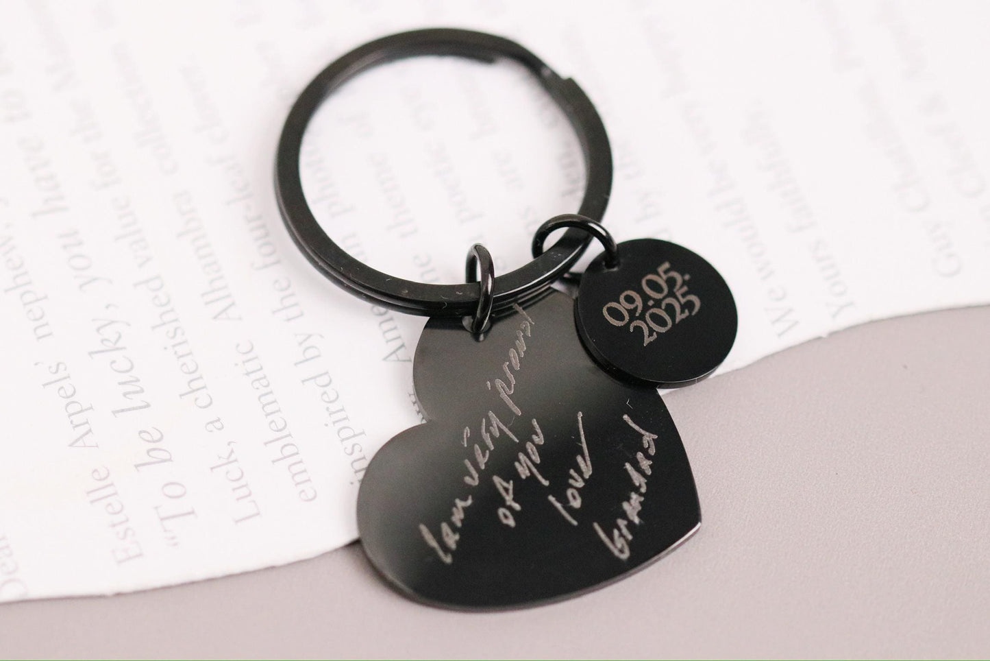 Loss of father Keyring: Personalised Stainless Steel Handwriting Keychain, Memorial Photo Gift for Her