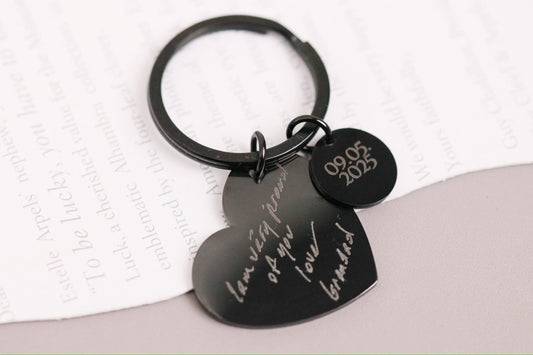 Loss of father Keyring: Personalised Stainless Steel Handwriting Keychain, Memorial Photo Gift for Her