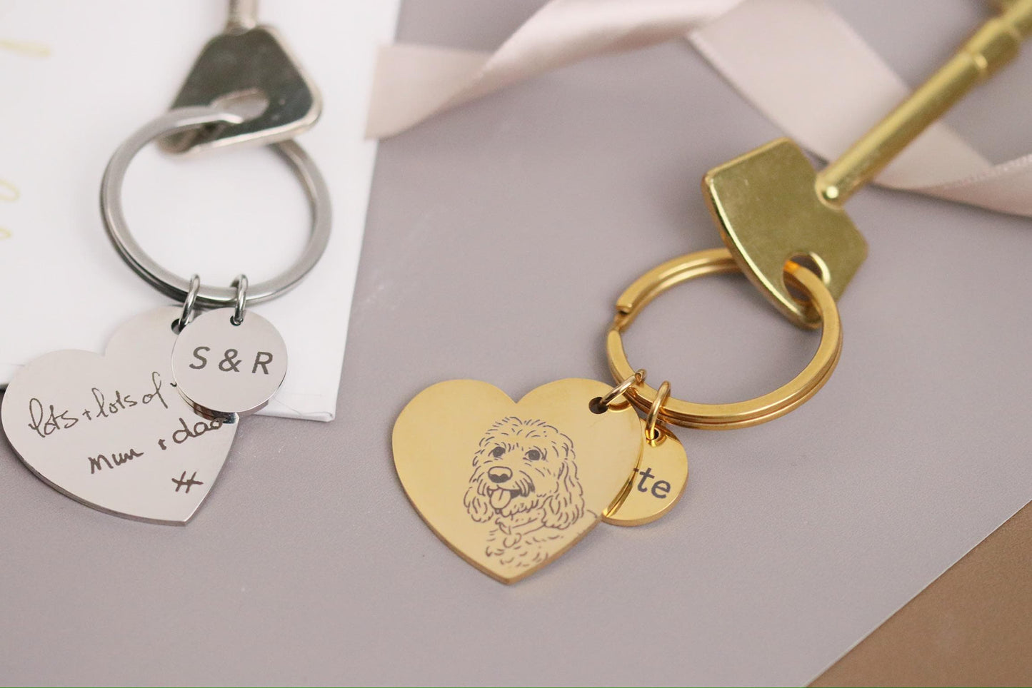 Loss of father Keyring: Personalised Stainless Steel Handwriting Keychain, Memorial Photo Gift for Her