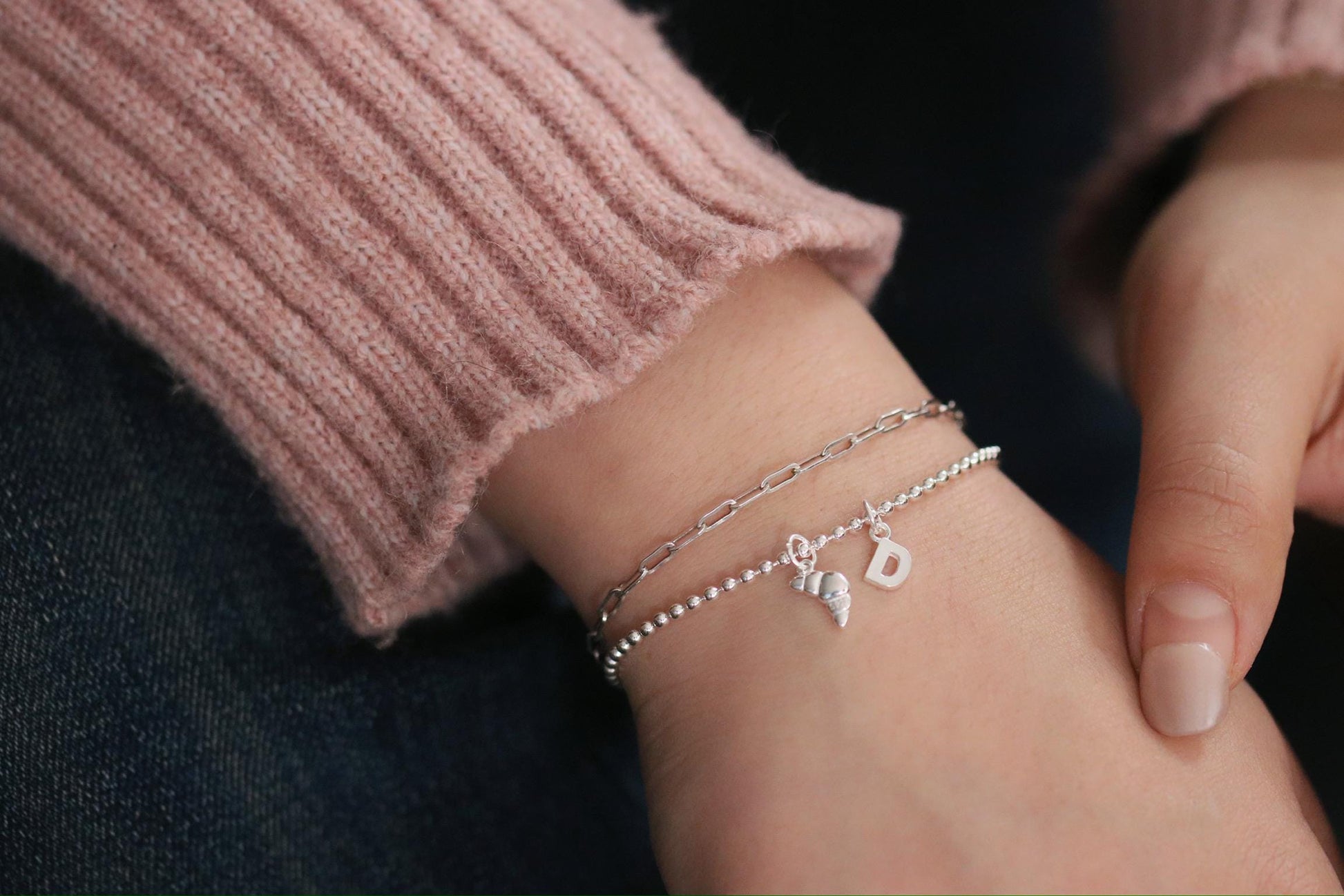 Sterling Silver Alphabet Initial Letter Bracelet, S925 Bead Bow Jewellery, Personalised Bridesmaid Jewellery Gift