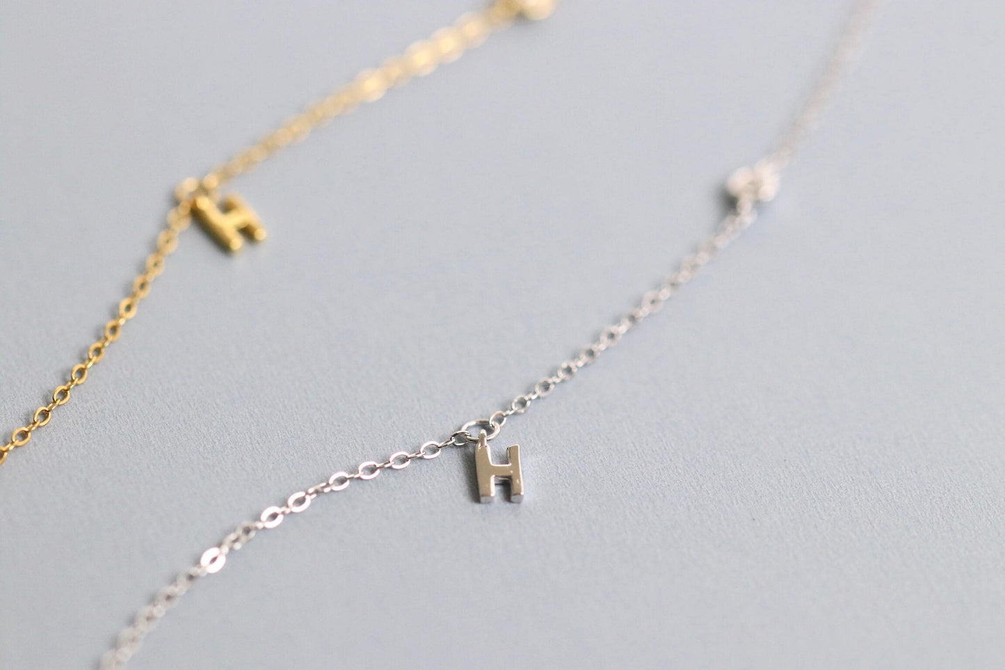 925 Sterling Silver H Initial Bracelet | Gold Letter H Charm Minimal CZ Chain Bracelet