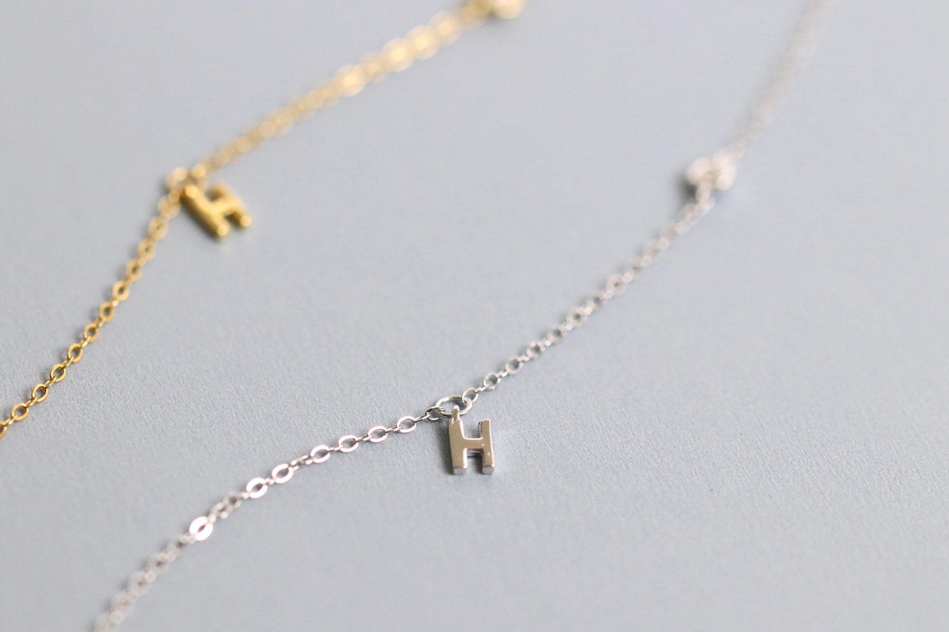 925 Sterling Silver H Initial Bracelet | Gold Letter H Charm Minimal CZ Chain Bracelet