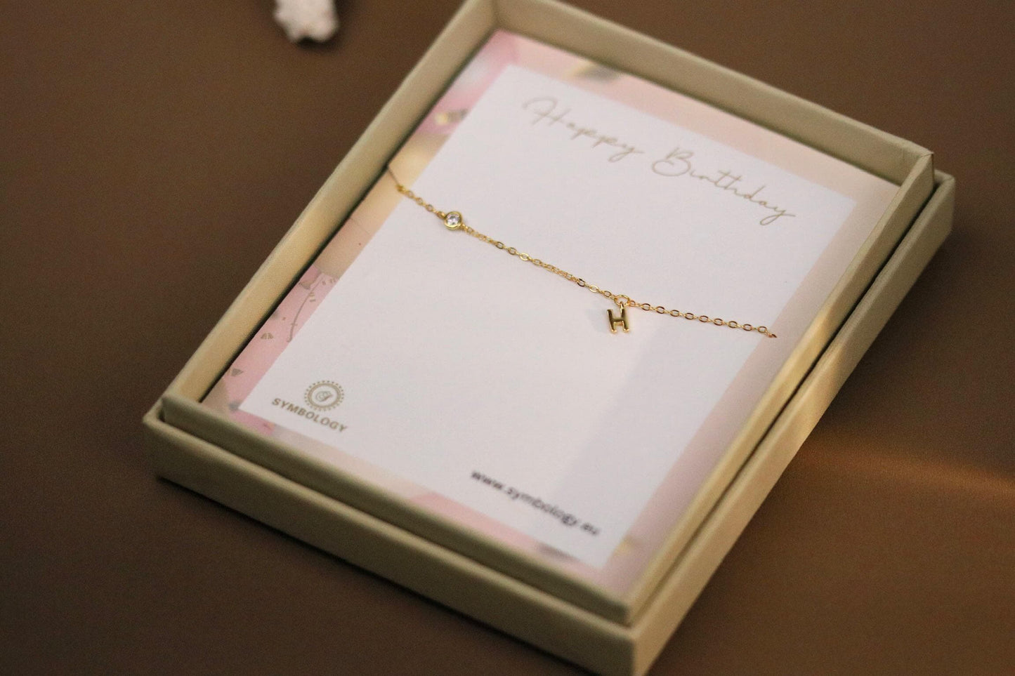 925 Sterling Silver H Initial Bracelet | Gold Letter H Charm Minimal CZ Chain Bracelet