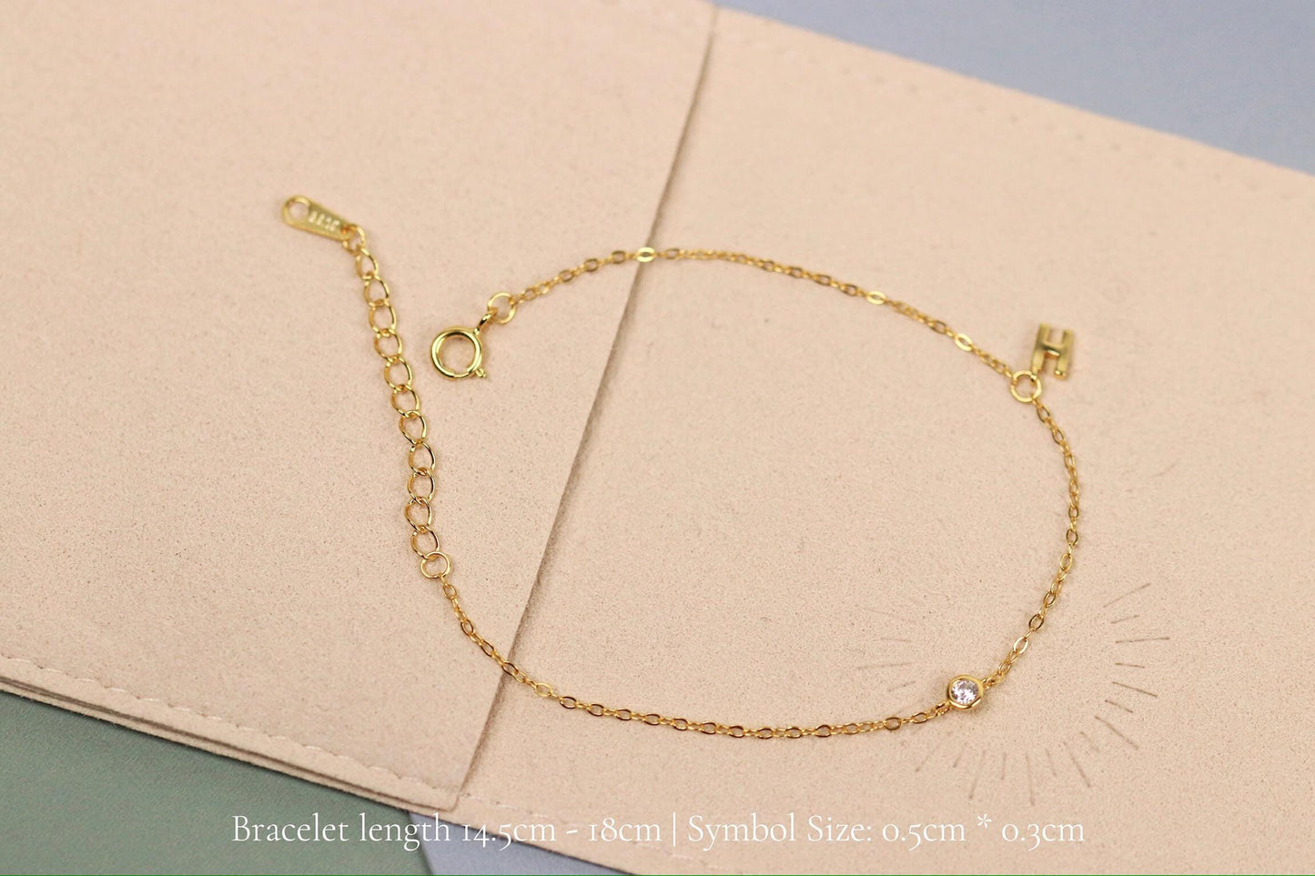 925 Sterling Silver H Initial Bracelet | Gold Letter H Charm Minimal CZ Chain Bracelet