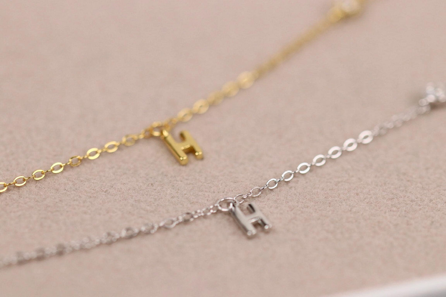 925 Sterling Silver H Initial Bracelet | Gold Letter H Charm Minimal CZ Chain Bracelet
