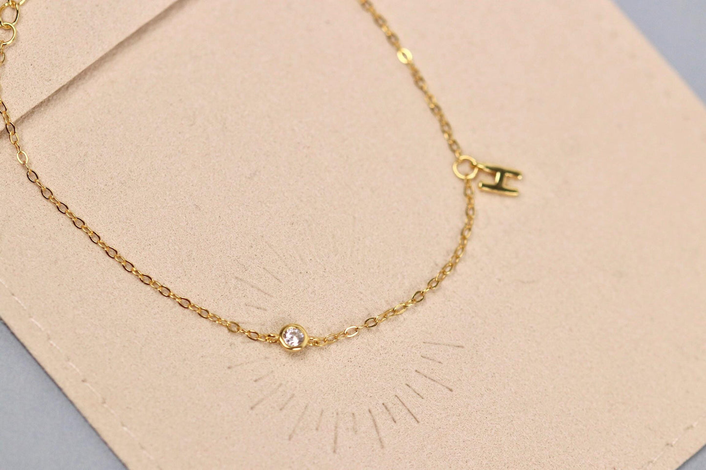 925 Sterling Silver H Initial Bracelet | Gold Letter H Charm Minimal CZ Chain Bracelet