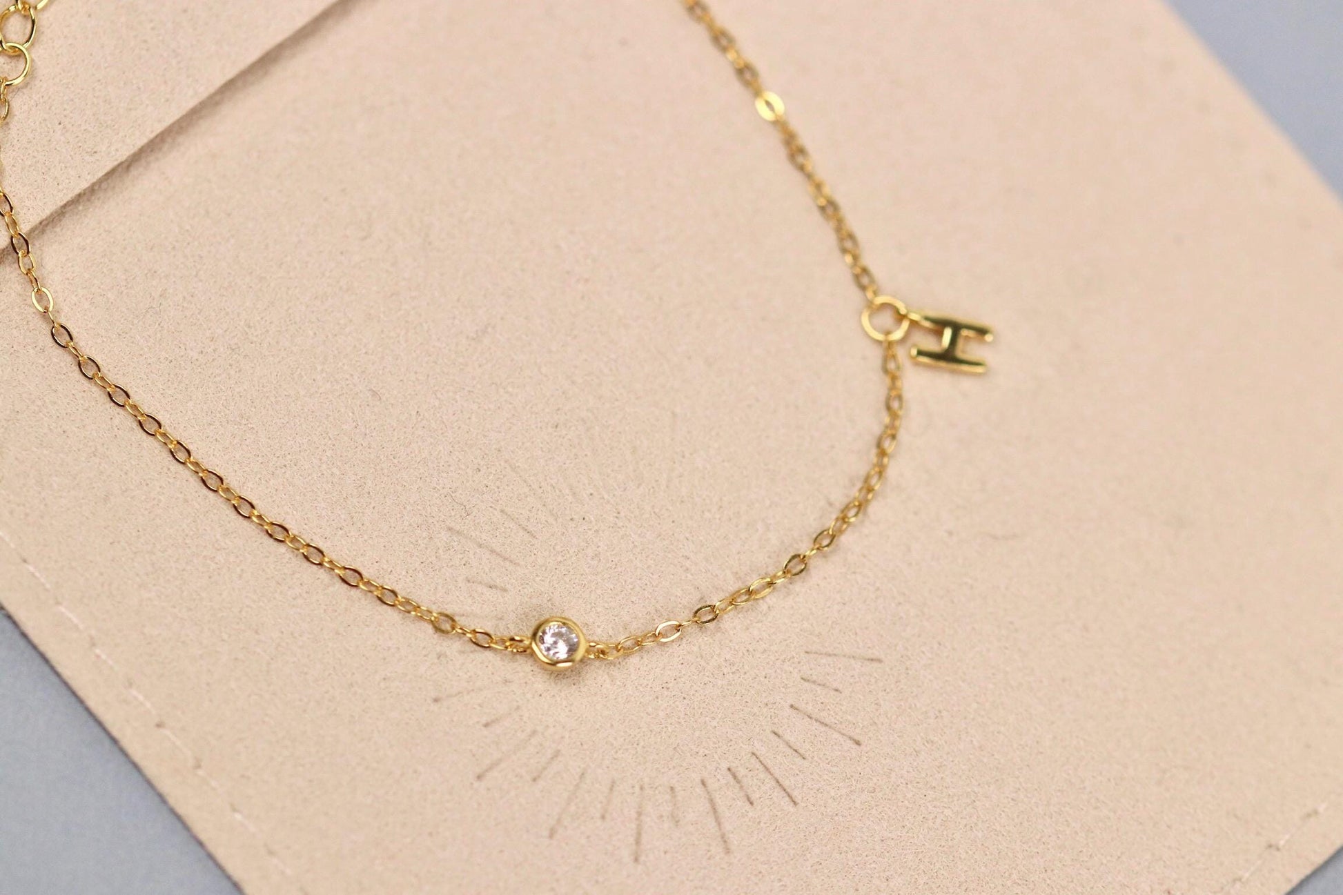 925 Sterling Silver H Initial Bracelet | Gold Letter H Charm Minimal CZ Chain Bracelet