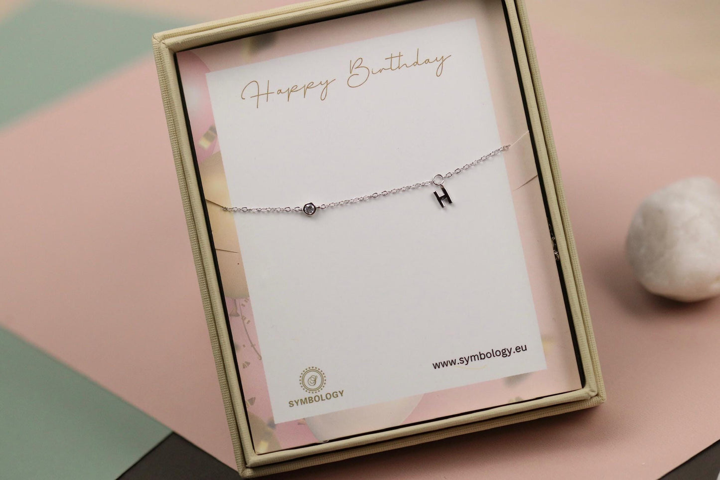 925 Sterling Silver H Initial Bracelet | Gold Letter H Charm Minimal CZ Chain Bracelet