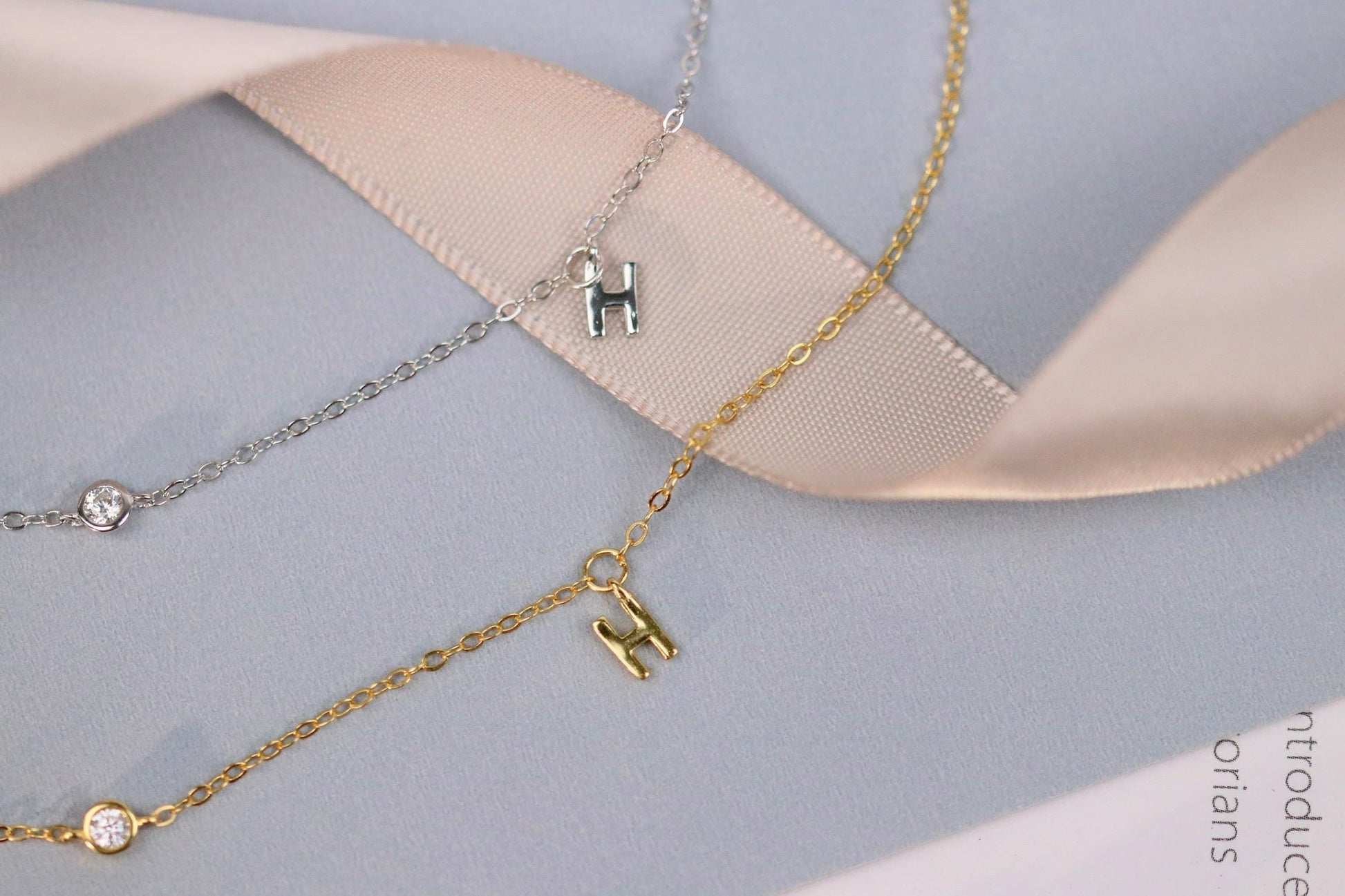 925 Sterling Silver H Initial Bracelet | Gold Letter H Charm Minimal CZ Chain Bracelet