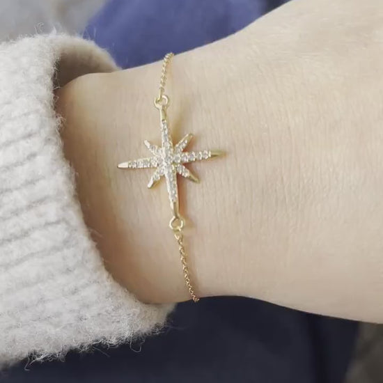 Mother Daughter Celestial Star Bracelet Set, Personalised CZ Pave Pole Starburst Bracelet for Mum/Sister/Friend/Bridesmaid, Gift for Her