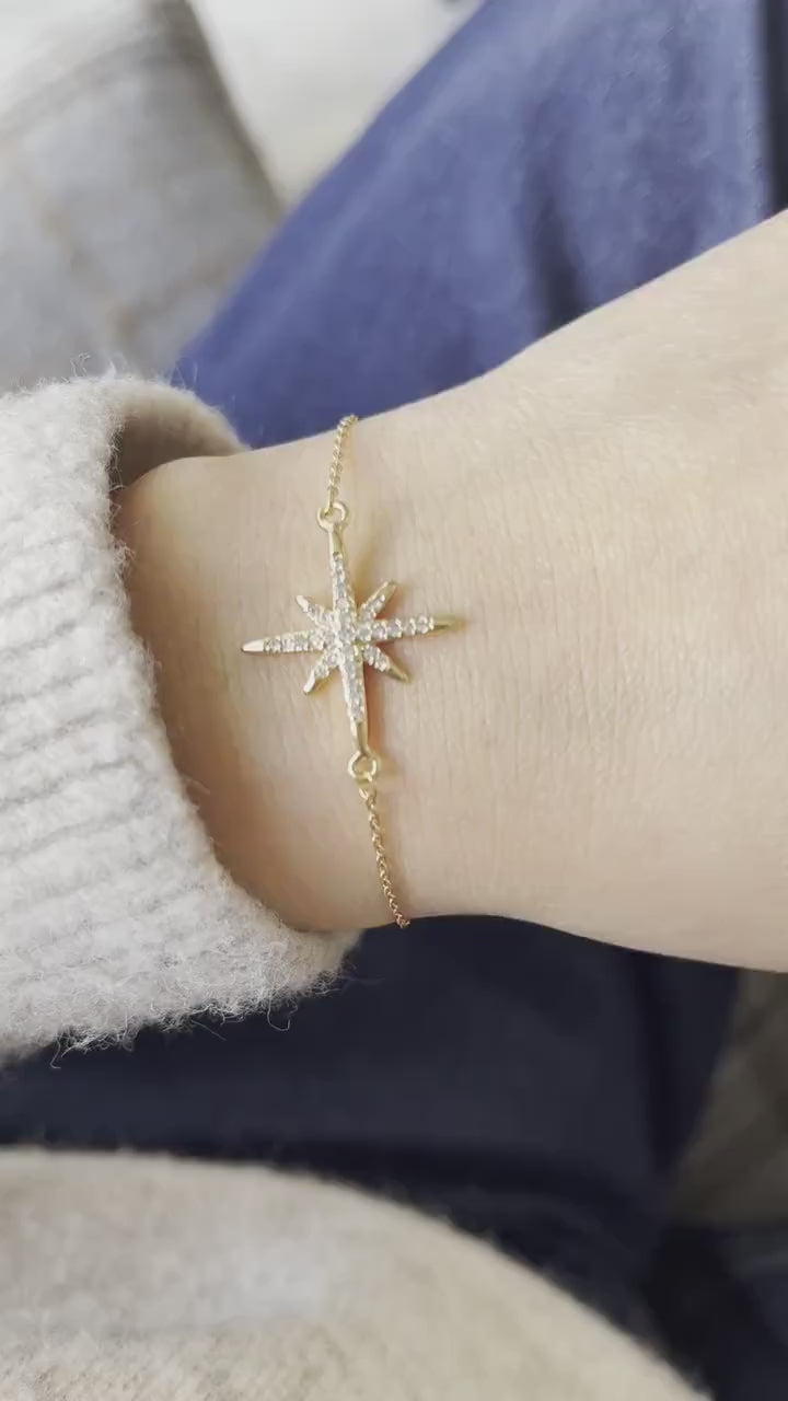 Mother Daughter Celestial Star Bracelet Set, Personalised CZ Pave Pole Starburst Bracelet for Mum/Sister/Friend/Bridesmaid, Gift for Her