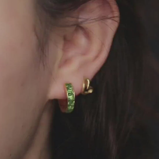 August Birthstone Earrings: Peridot Swarovski Crystal Hoops, 18ct Gold Plated Huggies for Woman