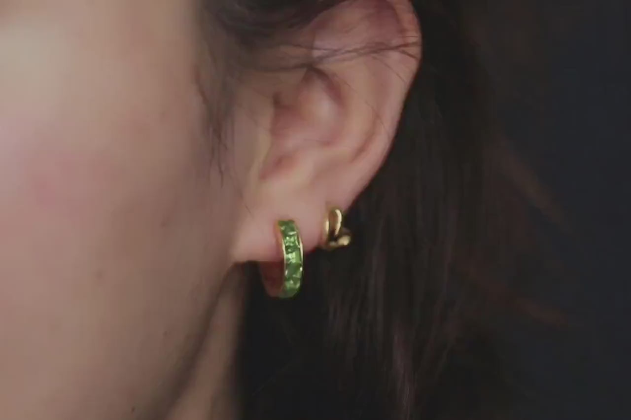 August Birthstone Earrings: Peridot Swarovski Crystal Hoops, 18ct Gold Plated Huggies for Woman