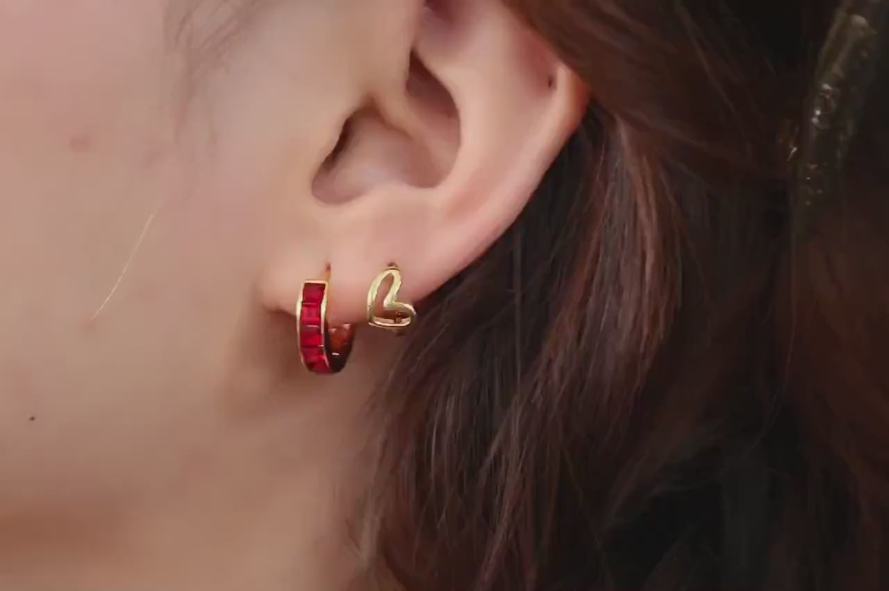 July Birthstone Earrings: Ruby Swarovski Crystal Hoops, 18ct Gold Plated Minimalist Earrings, Birthday Gift Ideas