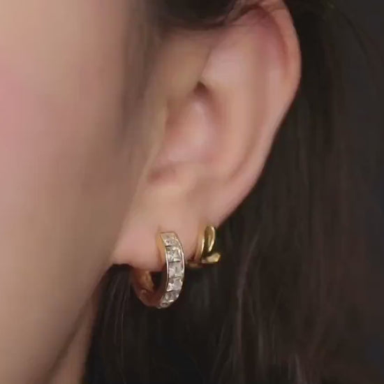 April Birthstone Earrings: Swarovski Crystal Huggies, Gold Plated Hoops Earrings, Christmas Stocking Fillers