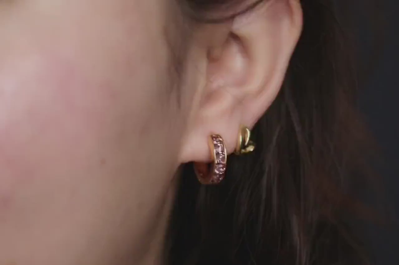 June Birthstone Earrings: Alexandrite CZ Hoop Earrings, Chunky Gold Huggies for Woman