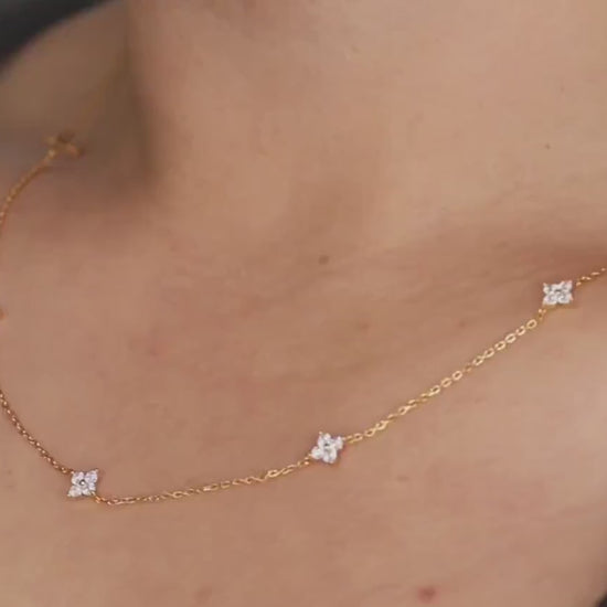 Gold Four Leaf Clover Necklace: Dainty 925 Silver Minimalist Jewellery Chocker
