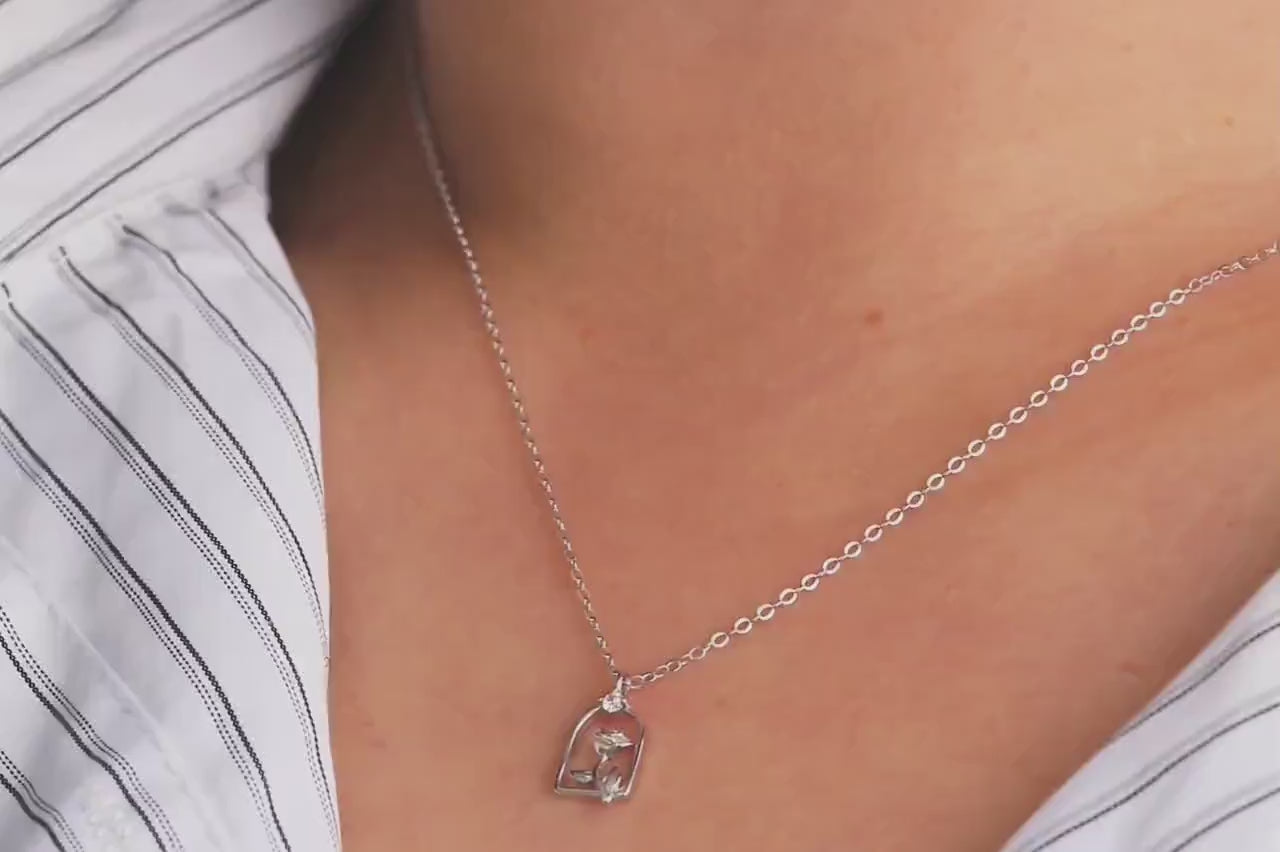 Sweet 18th Birthday Gift for Her, 925 Silver Rose Window Necklace, Eighteen Dainty Floral Pendant with Personalised Name Card