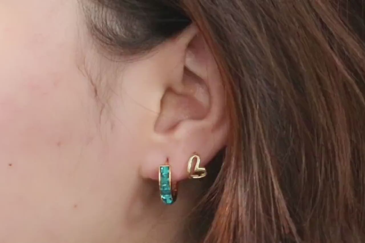 Gold December Birthstone Huggies: Turquoise CZ Crystal Hoop Earrings, Minimalist Earrings for Woman