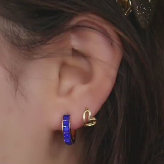 September Birthstone Hoops Earrings: CZ Crystal Gold Sapphire Huggies, Minimalist Jewellery for Woman