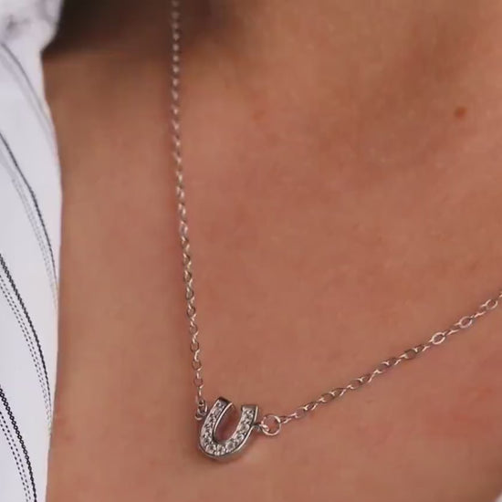 Sweet 16th Birthday Gift for Her, Lucky Horseshoe Necklace, Sterling Silver Dainty Pendant with CZ Crystals, Good Luck Charm Jewellery