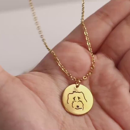 Gold Kids Drawing Necklace – Personalised Children’s Artwork Pendant, Custom Engraved Necklace for Mum, Family Gift Keepsake for Christmas