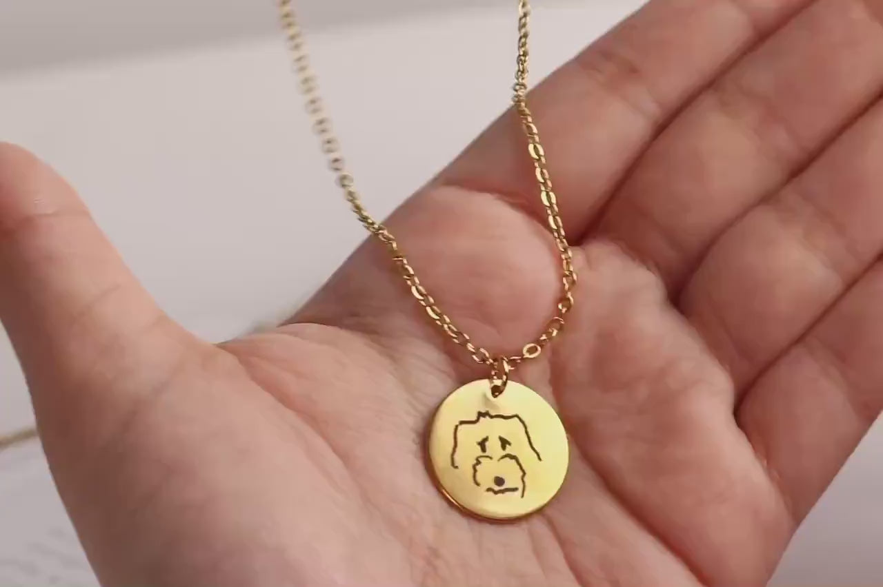 Gold Kids Drawing Necklace – Personalised Children’s Artwork Pendant, Custom Engraved Necklace for Mum, Family Gift Keepsake for Christmas