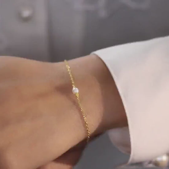 Sterling Silver Tiny Pearl Bracelet: Gold Vermeil Stacking Bracelet, Christmas Gift for Besties