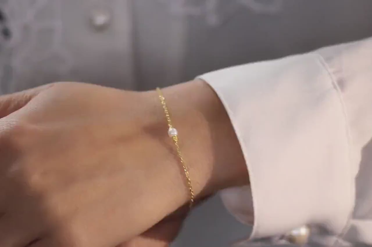Sterling Silver Tiny Pearl Bracelet: Gold Vermeil Stacking Bracelet, Christmas Gift for Besties