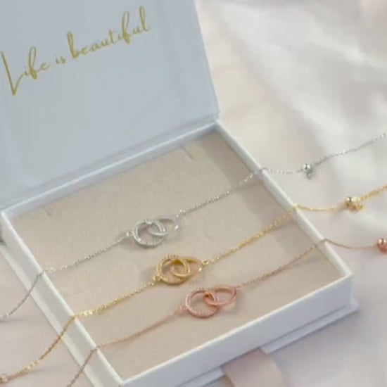 Mother Daughter Interlocking Bracelet Set | Gold & Silver Double Circle Bangle | Dainty CZ Minimalist Bracelet | Minimalist Couple Jewellery