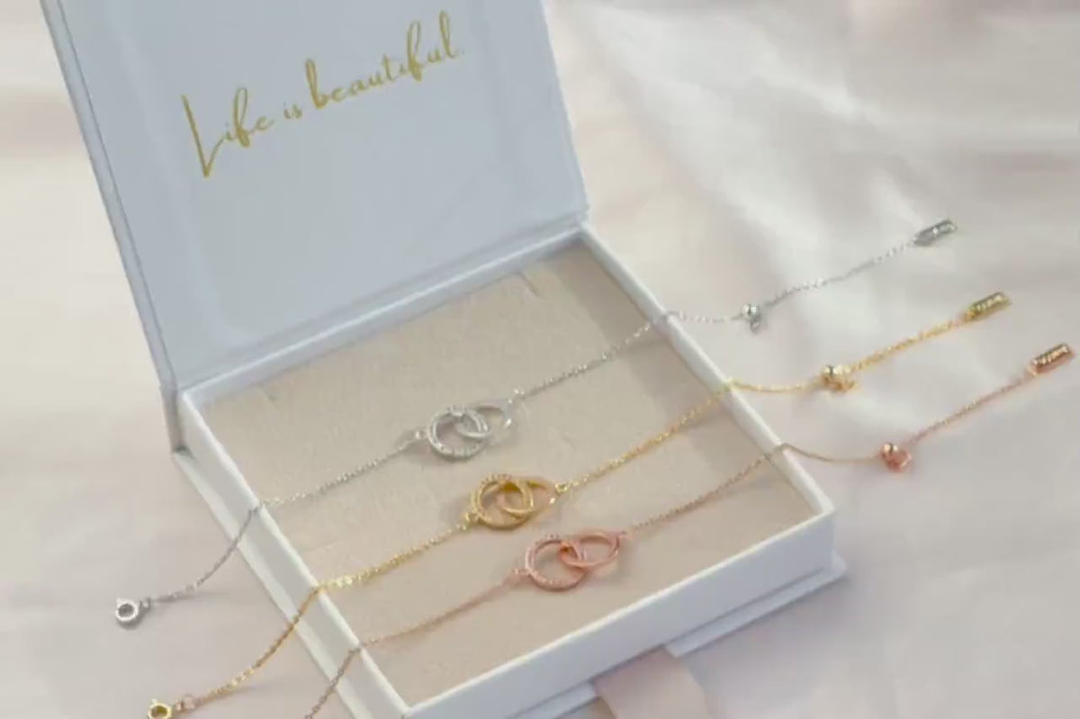 Mother Daughter Interlocking Bracelet Set | Gold & Silver Double Circle Bangle | Dainty CZ Minimalist Bracelet | Minimalist Couple Jewellery