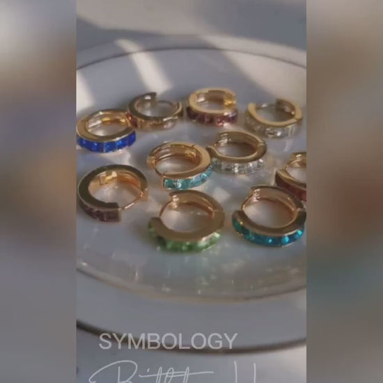 February Birthstone Hoop Earrings, Amethyst CZ Crystal Hoops,  Swarovski Crystal Earrings, Gold Huggie Hoops, Christmas Gift for Her/Mum