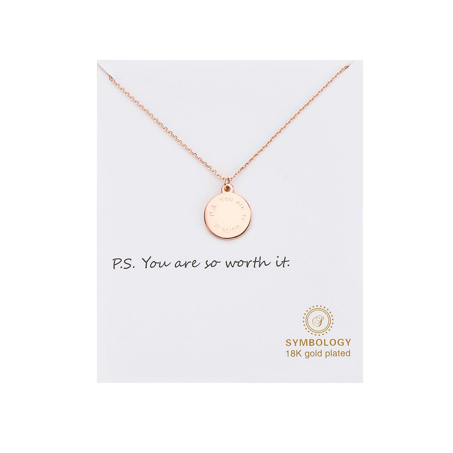You Worth Pendant Necklace, Dainty Sliver Coin Disc Necklace, Symbology Sentiment, PS I love you, Anniversary, Girlfriend Gift (Gift boxed)