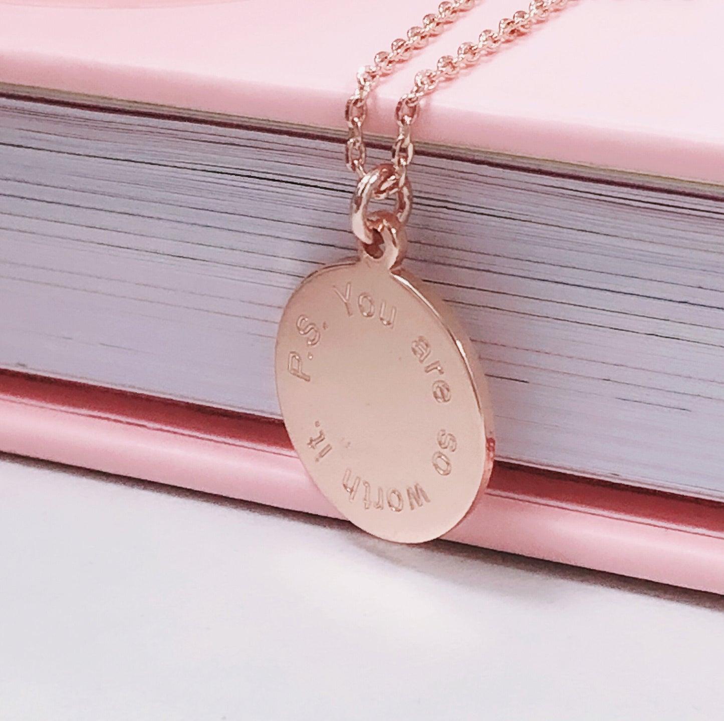 You Worth Pendant Necklace, Dainty Sliver Coin Disc Necklace, Symbology Sentiment, PS I love you, Anniversary, Girlfriend Gift (Gift boxed)