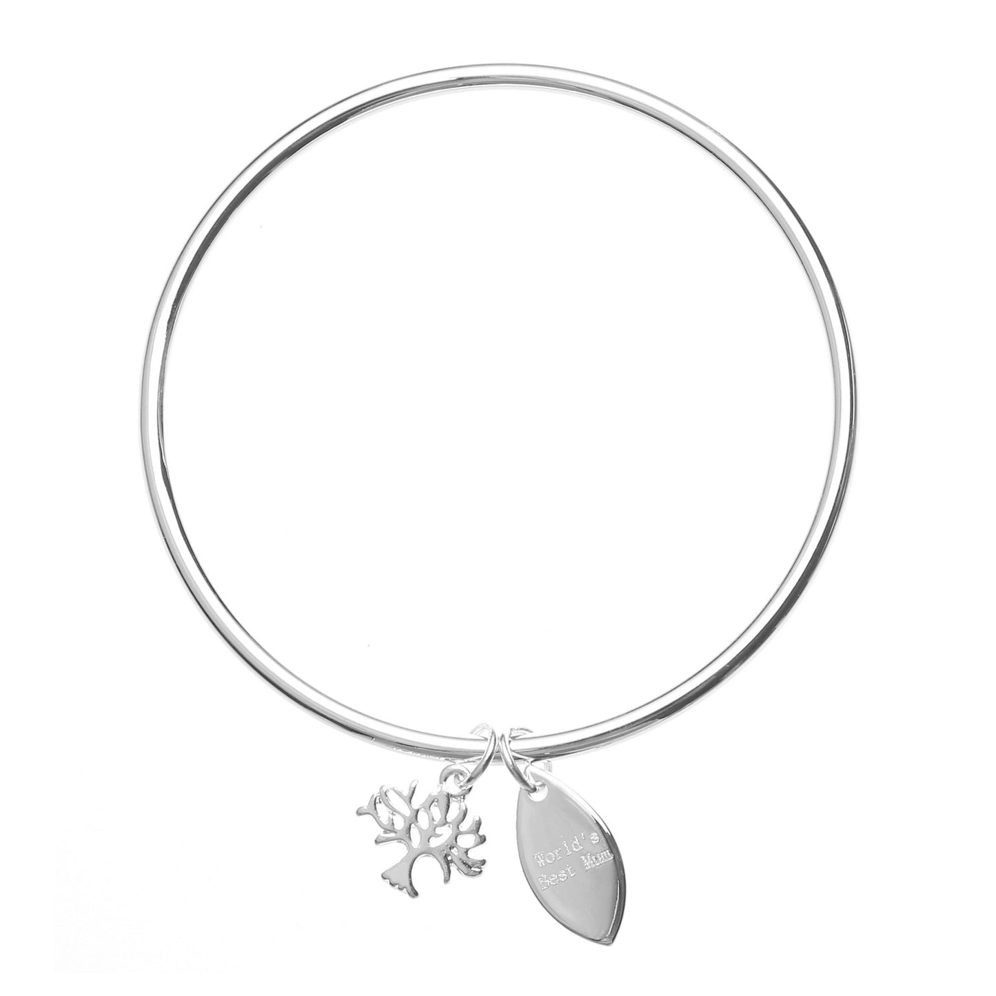 World's Best Mum Bangle with Silver Life of Tree Family Tree of Symbology Symbol Bangle, Mother's Day Gift, Birthday Gift for Mum, Gift Box