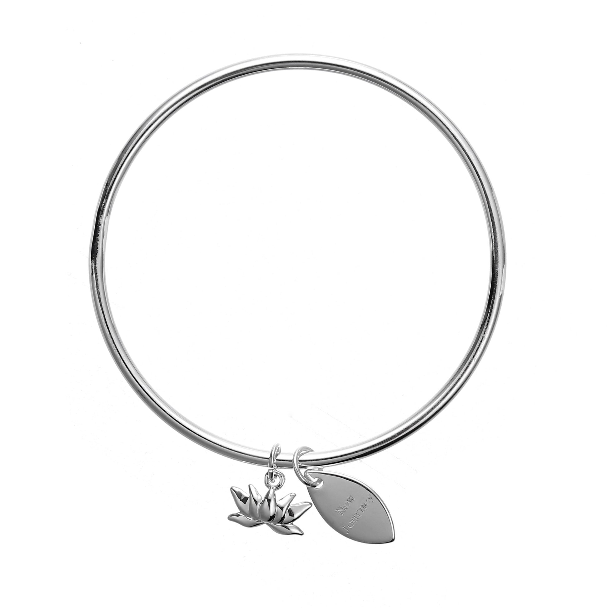 New Journey Bangle with Silver Lotus Charm, Symbology, Symbol Bangle, New Job Gift, Moving Gift, Beginning of 2021 (Gift boxed)