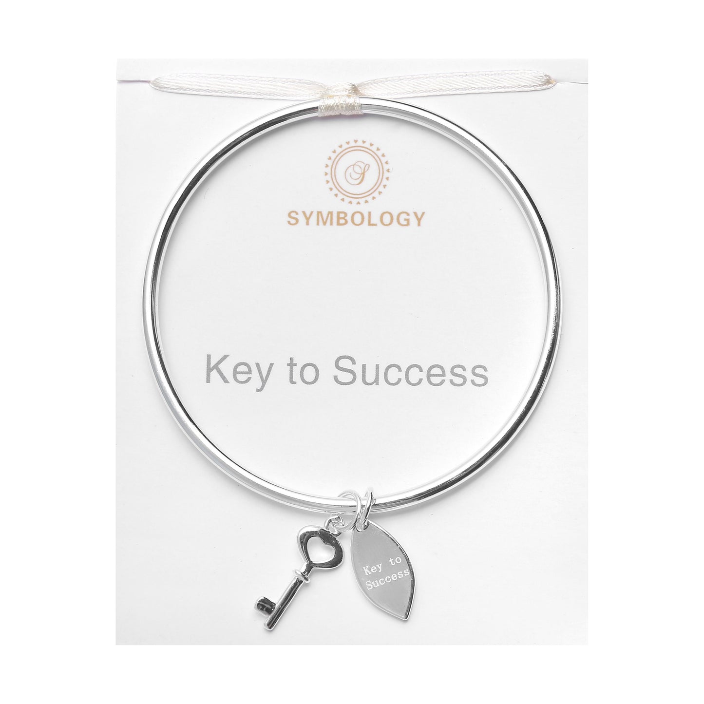 Key To Success Bangle with Silver Key charm, Symbology, Symbol Bangle, Good Luck, New Job, University Encouraging Family Gift (Gift boxed)