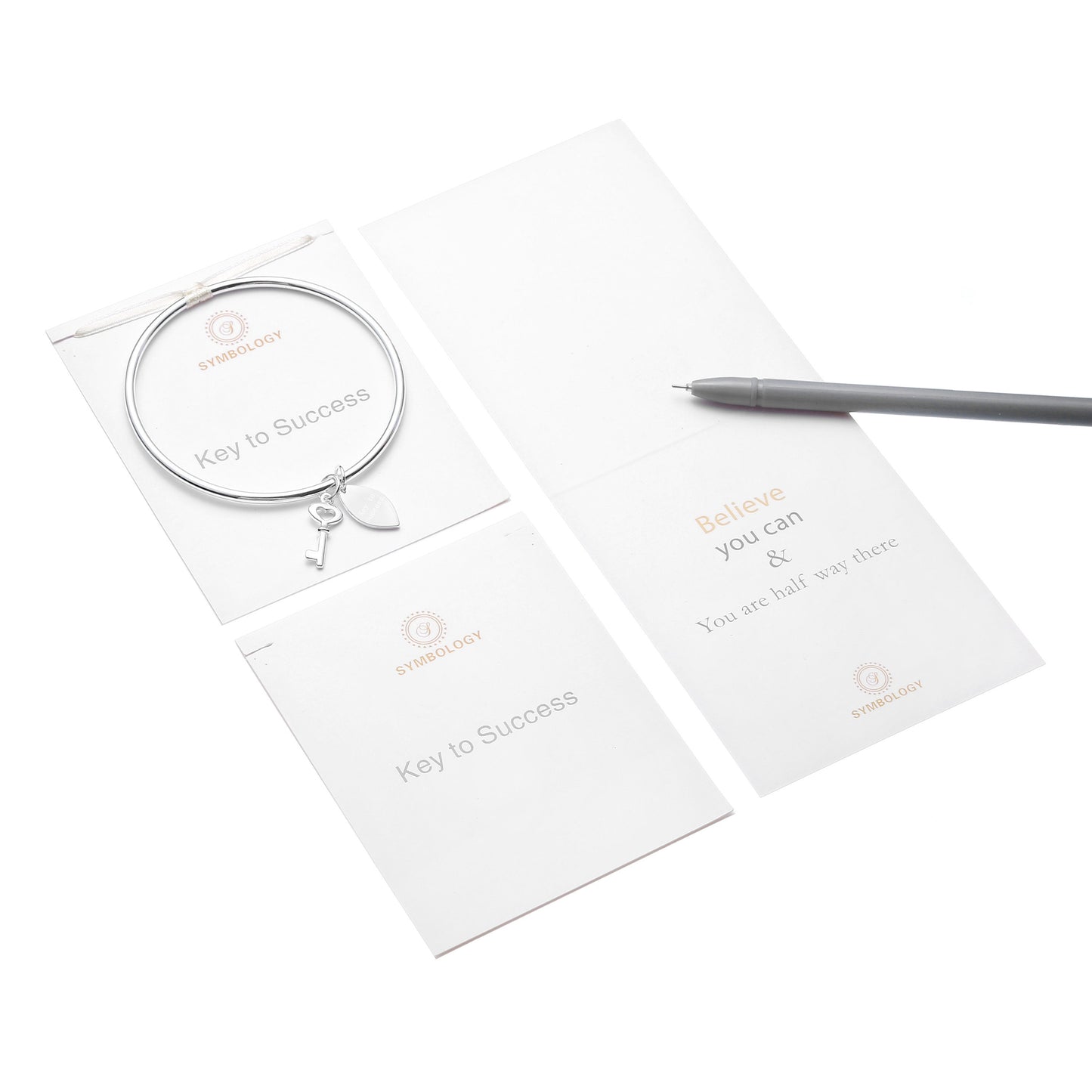 Key To Success Bangle with Silver Key charm, Symbology, Symbol Bangle, Good Luck, New Job, University Encouraging Family Gift (Gift boxed)