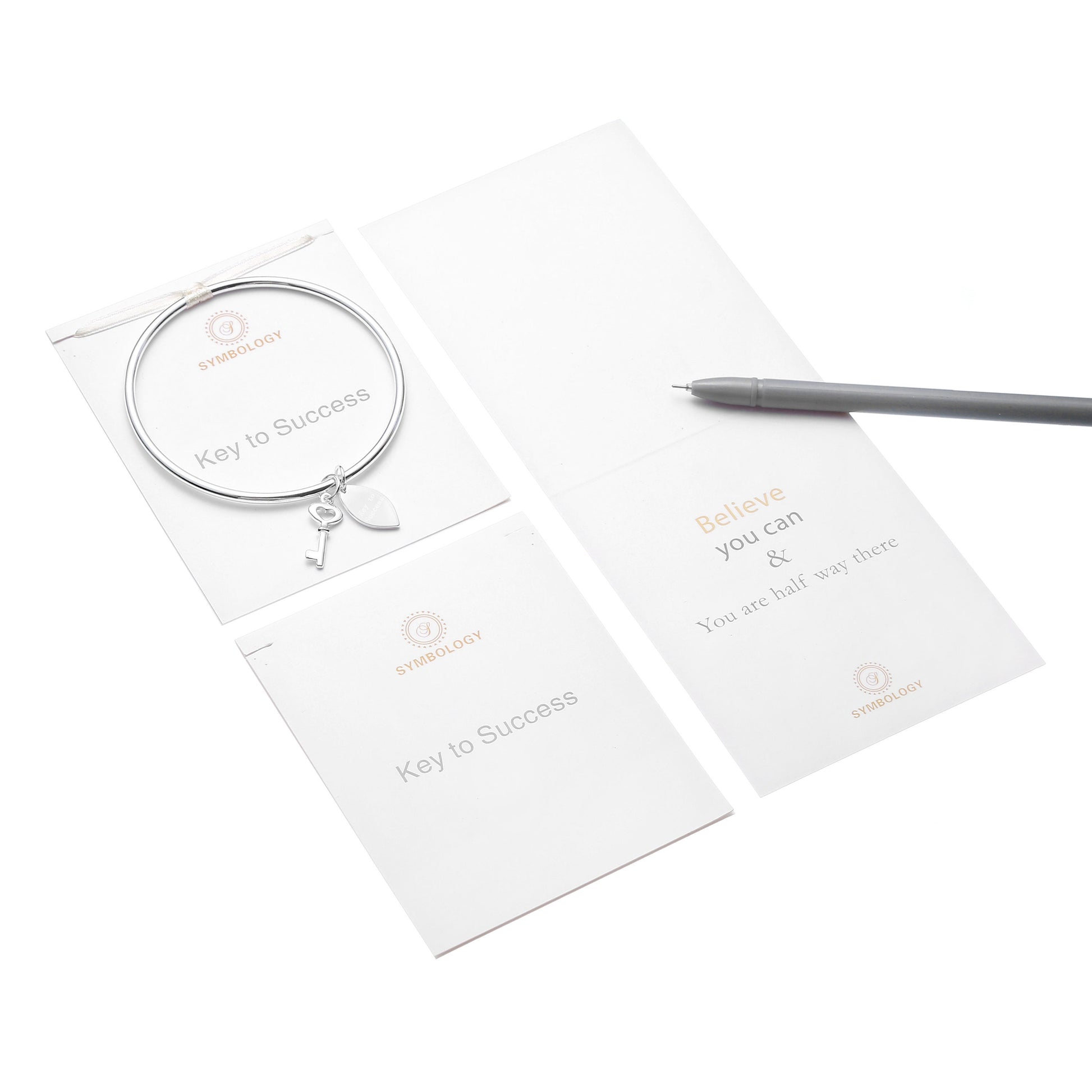 Key To Success Bangle with Silver Key charm, Symbology, Symbol Bangle, Good Luck, New Job, University Encouraging Family Gift (Gift boxed)