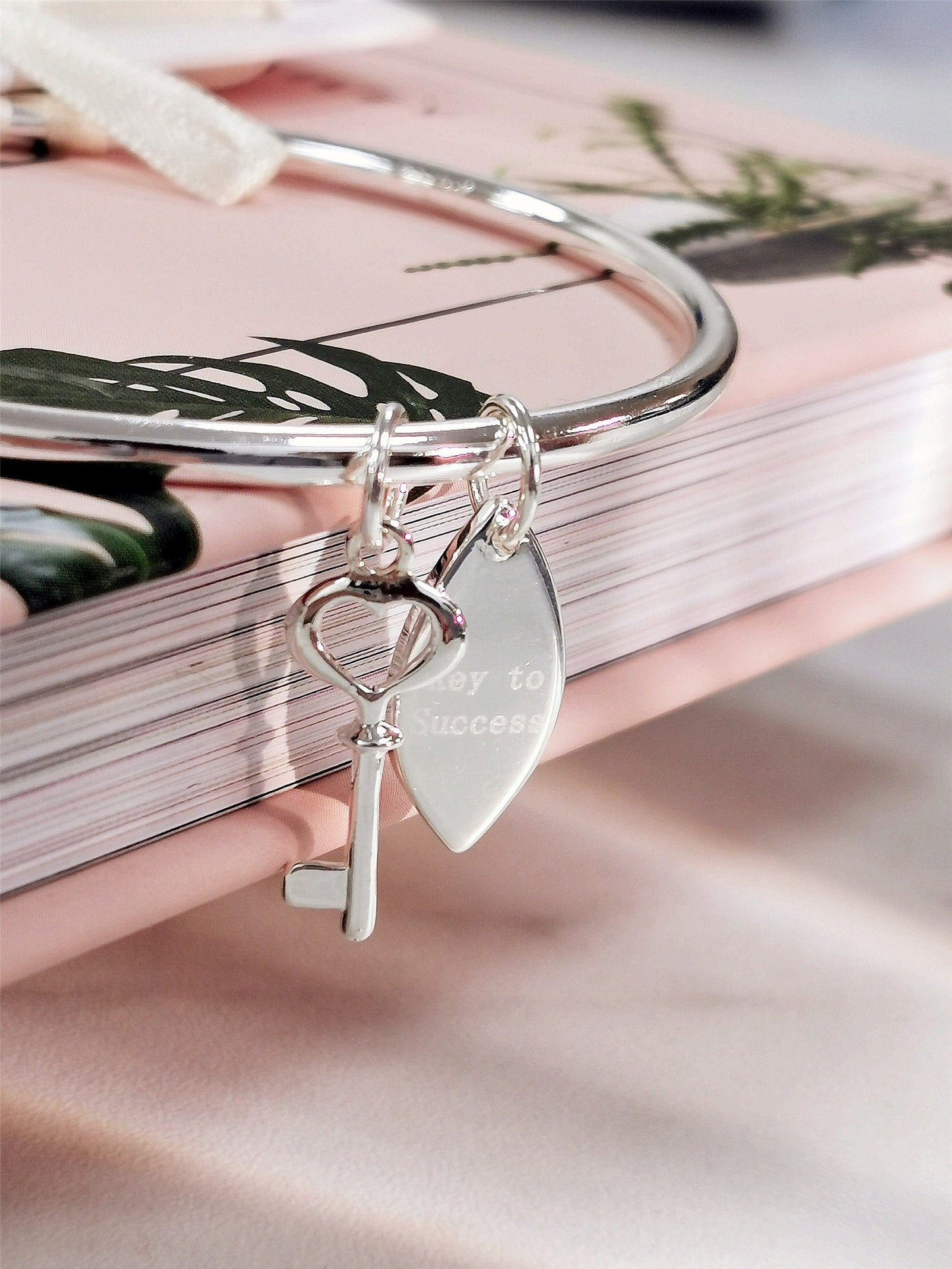 Key To Success Bangle with Silver Key charm, Symbology, Symbol Bangle, Good Luck, New Job, University Encouraging Family Gift (Gift boxed)